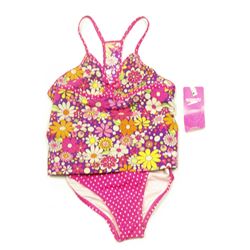 SPEEDO JR GIRLS 2 PC FLORAL AND POLKA DOT