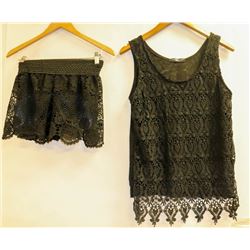 TEMPTATION WOMENS 2 PC BLACK CROCHET TANK AND