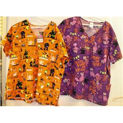 LOT OF 2 XXL HALLOWEEN THEMED SCRUB TOPS