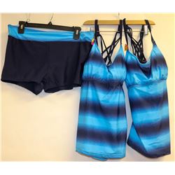 WOMENS 3 PC 3XL BLUE ON BLUE TANKINI BATHING