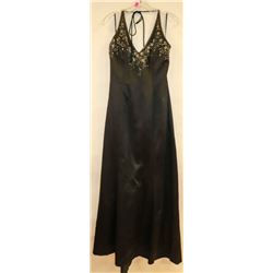 WOMENS BLACK FORMAL DRESS HALTER TOP SATIN STYLE