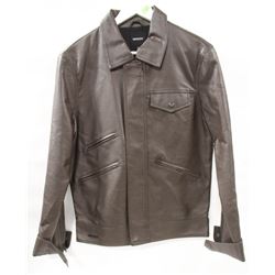 NIXON BROWN PLEATHER ZIP UP MENS JACKET