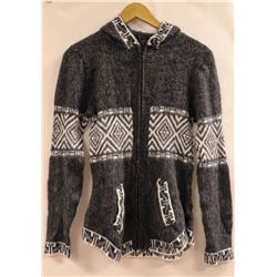 WOMENS GREY AND WHITE ALPACA WOOL KNIT ZIP UP