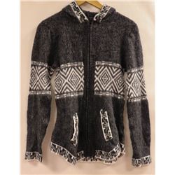 WOMENS GREY AND WHITE ALPACA WOOL KNIT ZIP UP