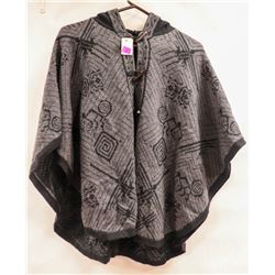 ALPACA WOOL KNIT BLACK AND DARK GREY PONCHO