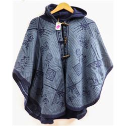 ALPACA WOOL KNIT BLACK AND NAVY BLUE PONCHO