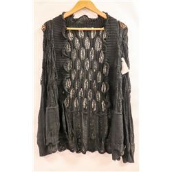 BESCA WOMENS CROCHET BUTTON UP BLACK SWEATER