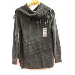 WOMENS KNIT FRAYED NECK LONG SLEEVE SWEATER