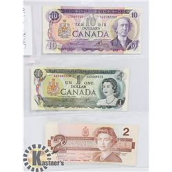 LOT OF 3 ASSORTED CANADIAN BANKNOTES