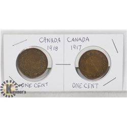 LOT OF 2 CANADIAN PENNIES 1917 AND 1918