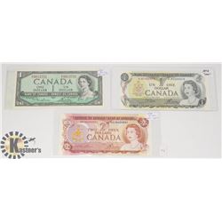 LOT OF 3-1954,1973 $1 BILLS & 1974 $2 BILL