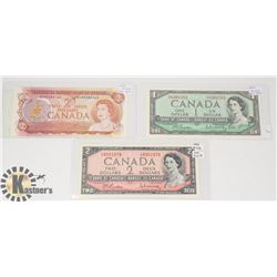 LOT OF 3- 1954 $1 BILL & 1954,1974 $2 BILLS