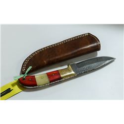LAMINATE, BONE & BRASS HANDLE DAMASCUS SKINNER