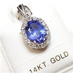 44)14 KARAT WHITE GOLD TANZANITE & DIAMOND PENDANT