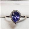 Image 1 : 22) 14 KARAT WHITE GOLD TANZANITE & DIAMOND RING