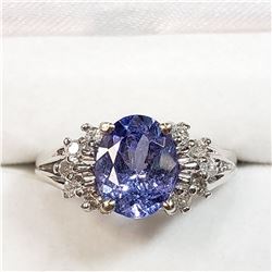 18) 14 KARAT WHTIE GOLD TANZANITE & DIAMOND RING