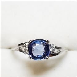 9) 14 KARAT WHITE GOLD CEYLON SAPPHIRE & DIAMOND