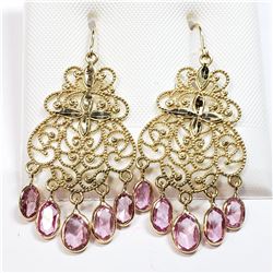 23) 18 KARAT YELLOW GOLD PAIR OF PINK SAPPHIRE