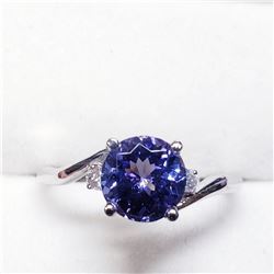 24) 10 KARAT WHITE GOLD TANZANITE & DIAMOND RING
