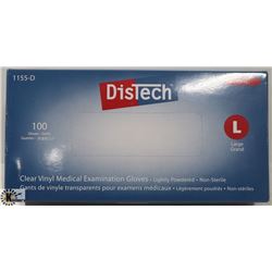 BOX OF 100 SIZE LARGE DISTECH CLEAR VINYL MEDICAL