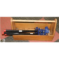 CARPENTERS WOOD TOOL BOX WITH 3 CLAMPS