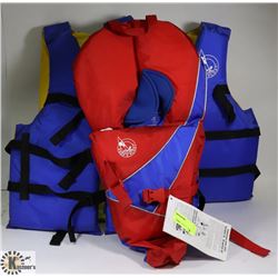 2 ADULT LIFE JACKETS & 1 CHILDS LIFE JACKET