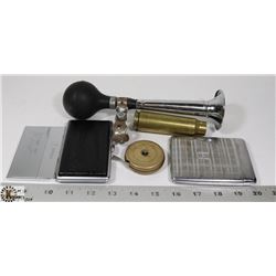 METAL CIGS PACKS, HORN, BRASS RULER. COLLECTIBLES