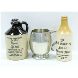 WATERFORD PEWTER MUG AND 2 BEER CROCK JUGS