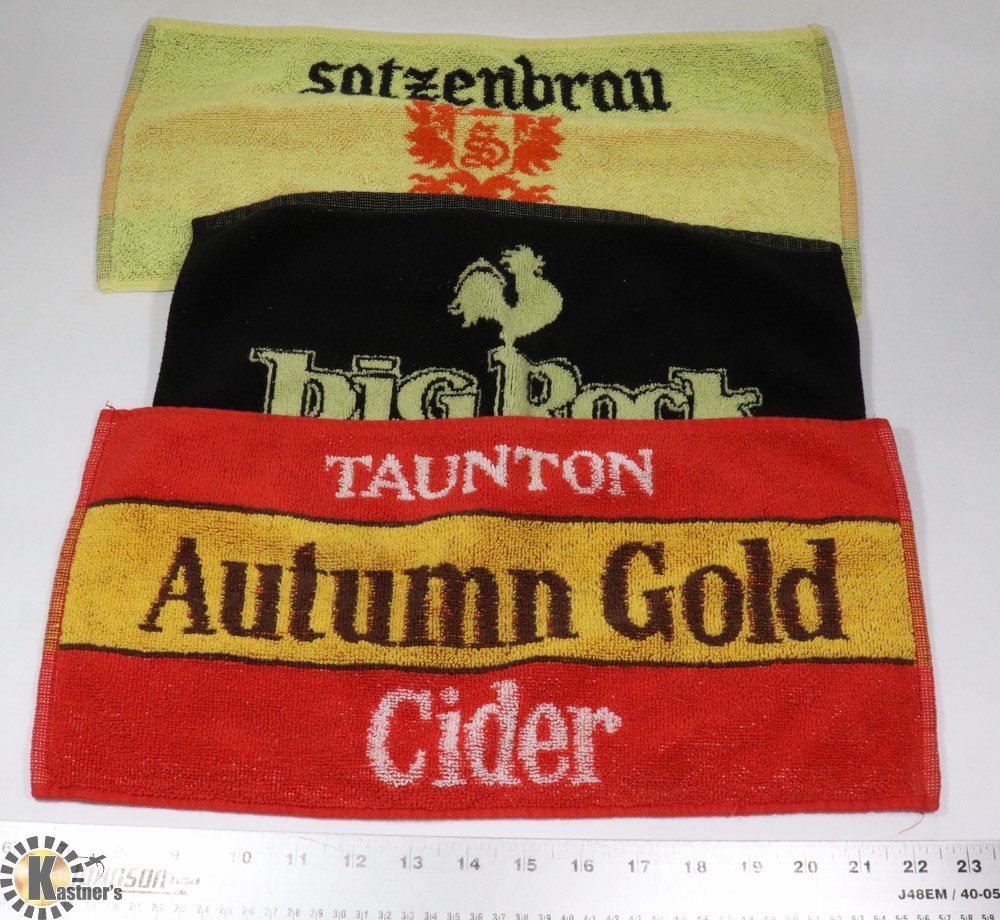 LOT OF 3 COLLECTIBLE BEER BAR TOWELS, BIG ROCK ETC