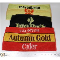 LOT OF 3 COLLECTIBLE BEER BAR TOWELS, BIG ROCK ETC