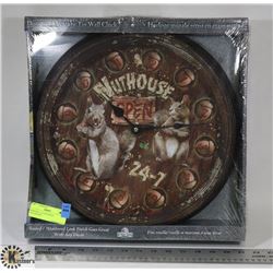 NEW WALL CLOCK WITH "NUTHOUSE OPEN 24/7"