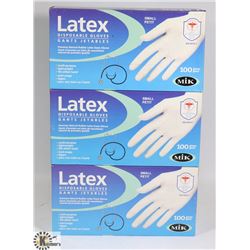 3 BOXES OF 100 SIZE SMALL LATEX DISPOSABLE GLOVES