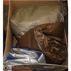 LARGE BOX WITH TWO EXTRA LARGE TARPS &