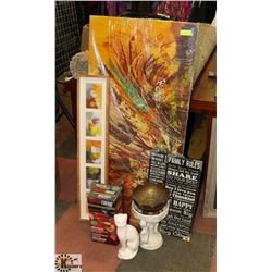 ESTATE LOT OF VARIOUS WALL HANGINGS & HOME DECOR