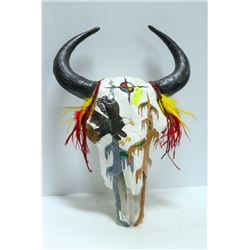 UNIQUE FIRST NATION STYLE PAINTED BUFFALO SKULL