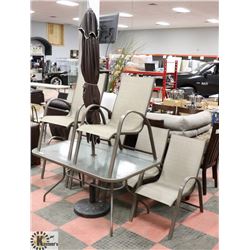 GLASSTOP PATIO TABLE WITH 6 CHAIRS 56" X 36"