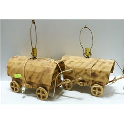 PAIR OF HOMEMADE WOODEN  CHUCKWAGON LAMPS