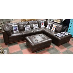 DARK BROWN LEATHER SECTIONAL SOFA WITH OTTOMAN