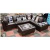 Image 1 : DARK BROWN LEATHER SECTIONAL SOFA WITH OTTOMAN