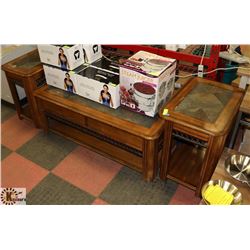 COFFEE TABLE & TWO MATCHING END TABLES