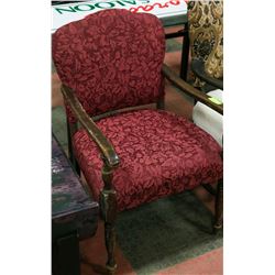ANTIQUE CHAIR WITH DARK RED UPHOLSTERY