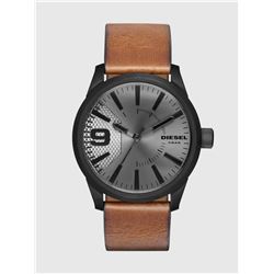 NEW DIESEL RASP BROWN LEATHER GRAY DIAL 46MM WATCH
