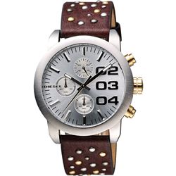 DIESEL TRIPLE CHRONO SILVER DIAL BROWN LEATHER