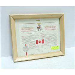 1964 FRAMED PROCLAMATION  OF MAPLE LEAF FLAG WITH