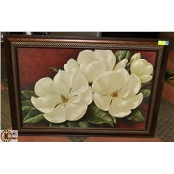 FRAMED PICTURE OF WHITE FLOWER.