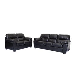 NEW BLACK LEATHER-GEL SOFA AND LOVESEAT