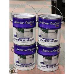 BOX OF FOUR 1 GAL CANS OF CONCRETE STAIN. GREY.