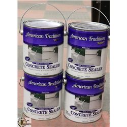 BOX OF FOUR 1 GAL CANS OF CONCRETE STAIN. GREY.