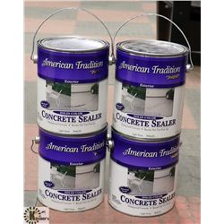 BOX OF FOUR 1 GAL CANS OF CONCRETE STAIN. GREY.