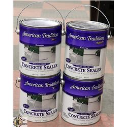 BOX OF FOUR 1 GAL CANS OF CONCRETE STAIN. GREY.